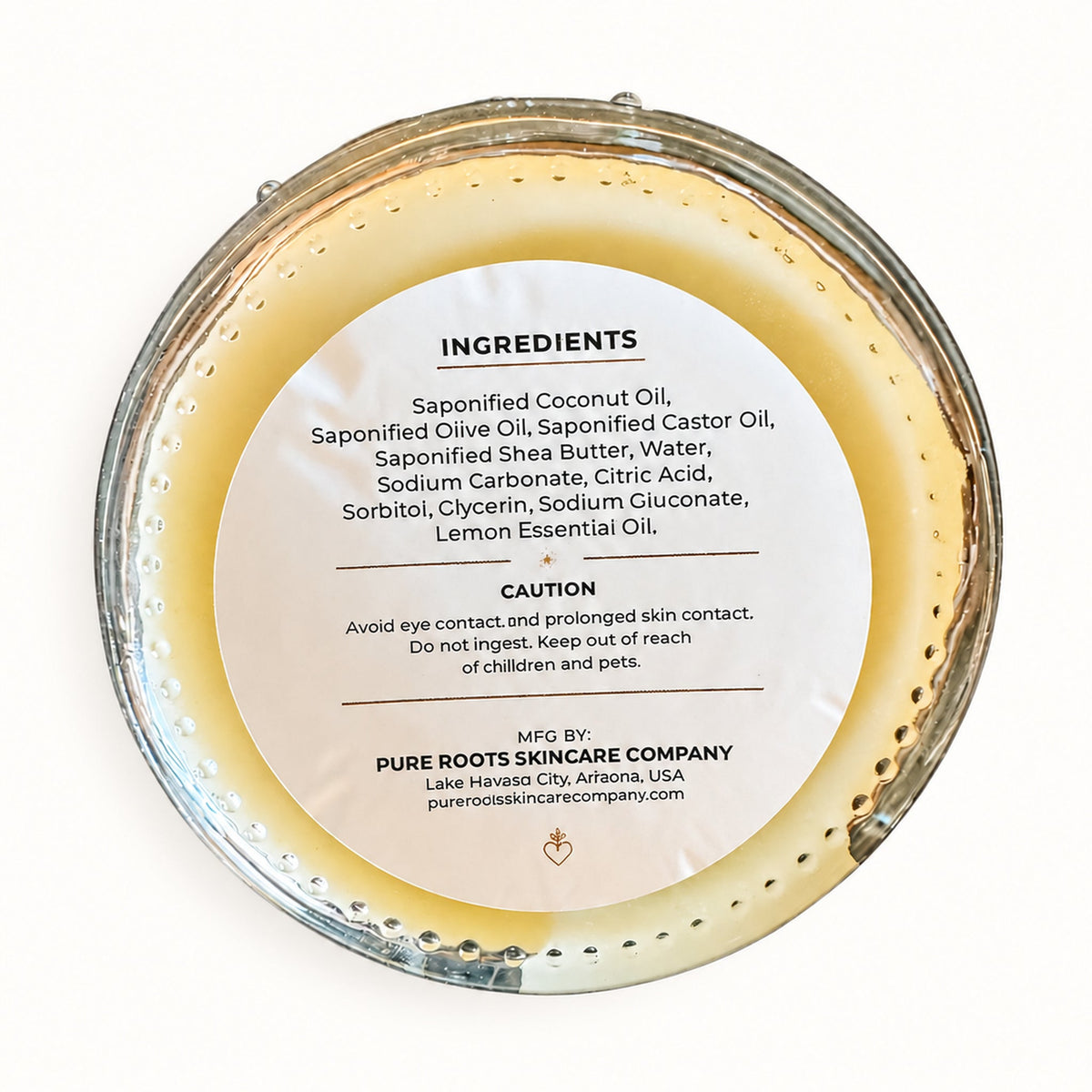 PRSC Botanical Dish Soap in a clear glass jar, shown with a white label on a clean white background.